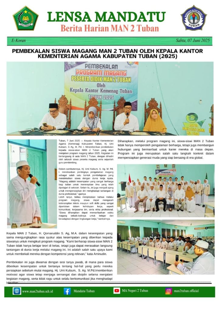 Pembekalan Siswa magang MAN 2 Tuban oleh KaKankemenag Kab. Tuban