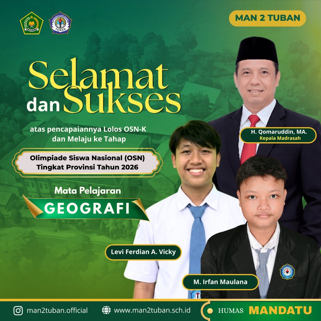 Tiga Murid MAN 2 Tuban Lolos OSN tingkat Provinsi 2026